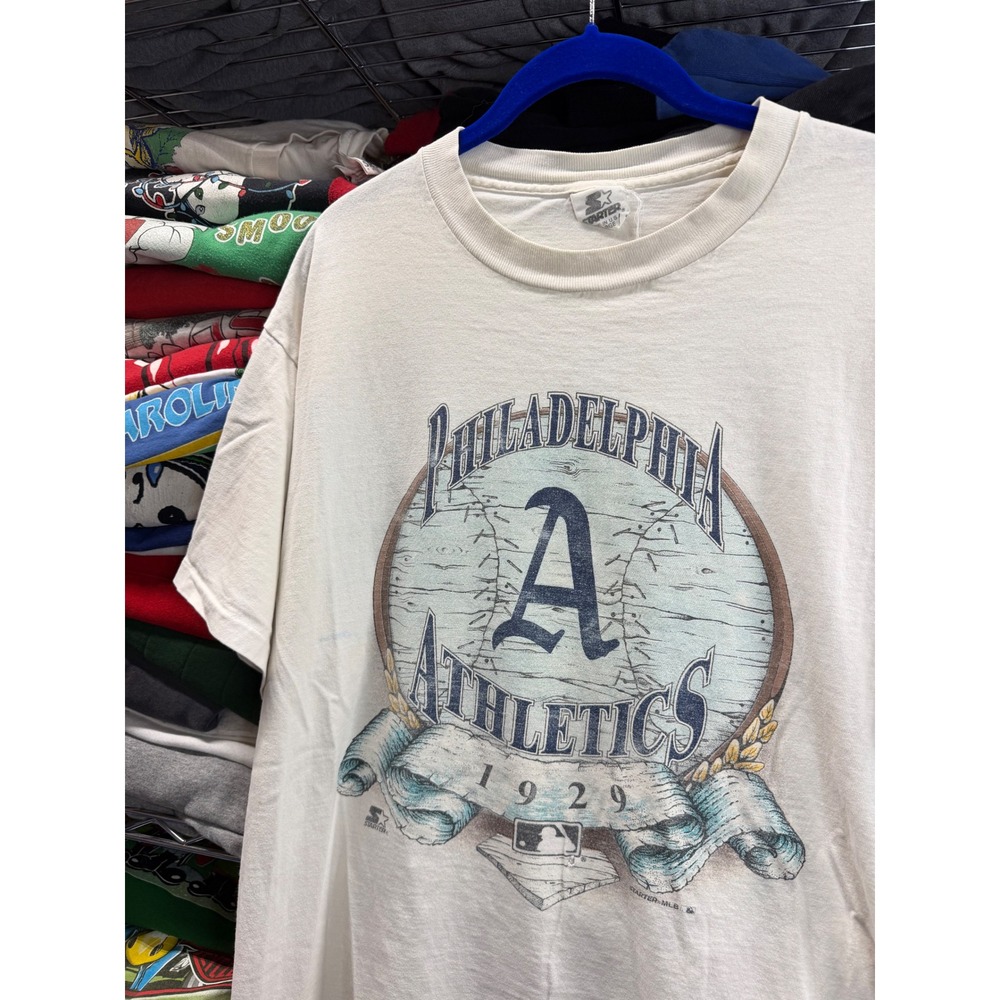 Vintage 90s Starter Philadelphia Athletics 1929 MLB T-Shirt Cream Mens XL